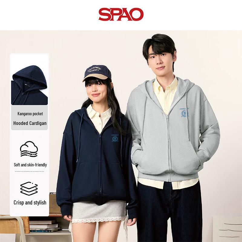 SPAO Men's 2025 Spring/Autumn Letter Print Hooded Cardigan