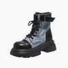 Fashion Women's Ankle Boots Punk Style Denim Combat Round Toe Female Short Shoes Designer Luxury Comfortable and Elegant New In Booties