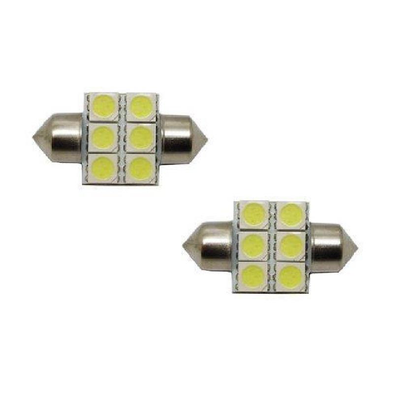 (2) Blue 6-SMD LED Bulbs For Car Interior Dome Lights, 1.25" 31mm DE3175 DE3022