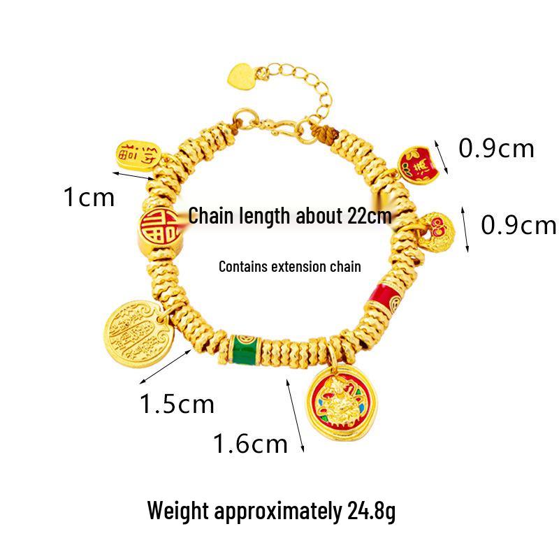 Vietnam Sa Gold Little Fortune God Wrap-Around Bracelet, Retro Imitation Gold Jewelry.