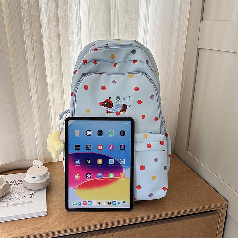 Puppy Dot Print Backpack Junior High School Student Lightweight Schoolbag Girls Large Capacity Backpack