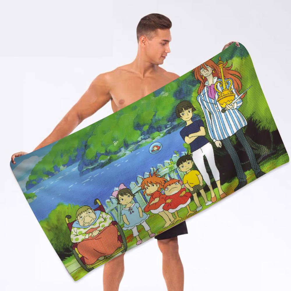 Japanese Cute P-Ponyo Movie on The Cliff Microfiber Blanket Quick Drying Beach Oversized Super Absorbent Pool Towel Blanket
