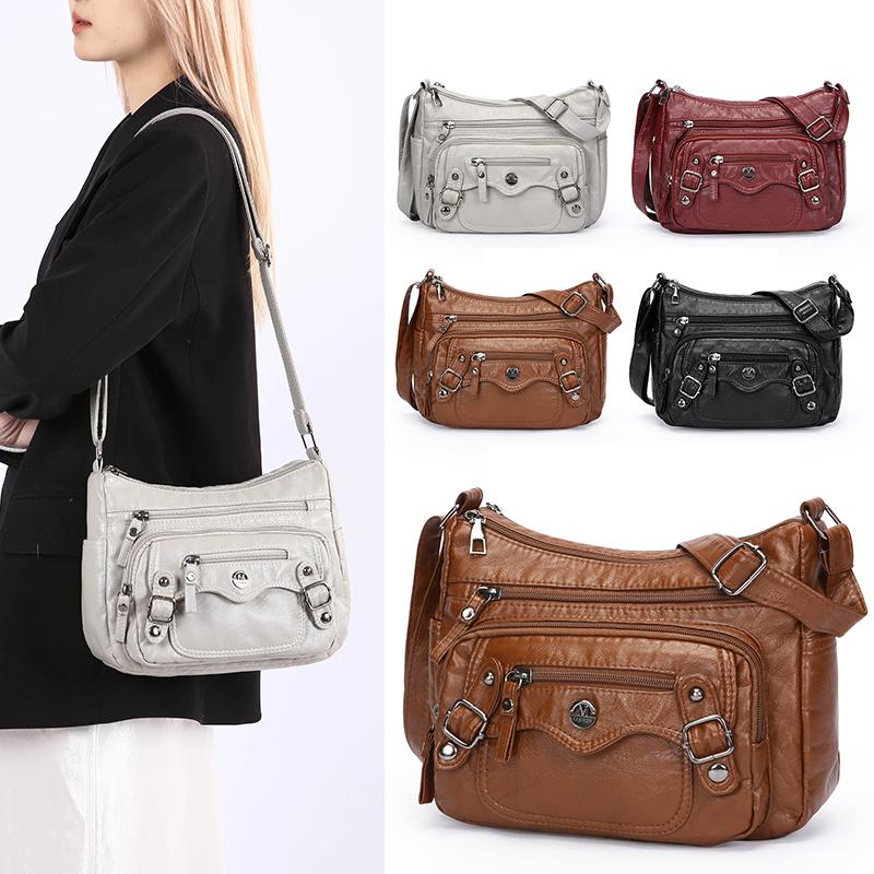 Skulderveske Stor Kapasitet Flerlags Mykt Skinn Dameveske Middelaldrende Og Eldre Morsveske