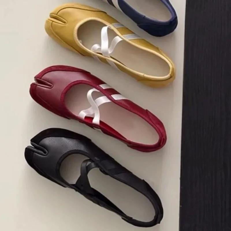 Fashion Black Silver Red Ballet Flats Trainers Women Split Toe Ballerina Tabi Walking Sneakers Woman Mary Jane Shoes Footwear Summer