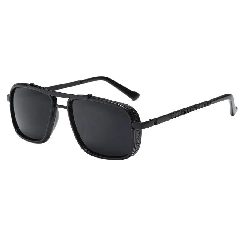 New Fashion Double Beam Polarized Men'S Sunglasses Retro Neutral Driving With Thick Edges Uv400 Sunscreen Sunglasses