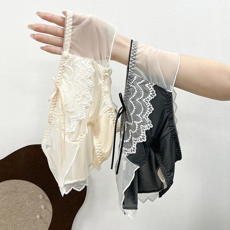 Women's Luxe Satin Mesh Sexy Lace Thin See Through Mid Low Waist Light Cooked Briefs Panties