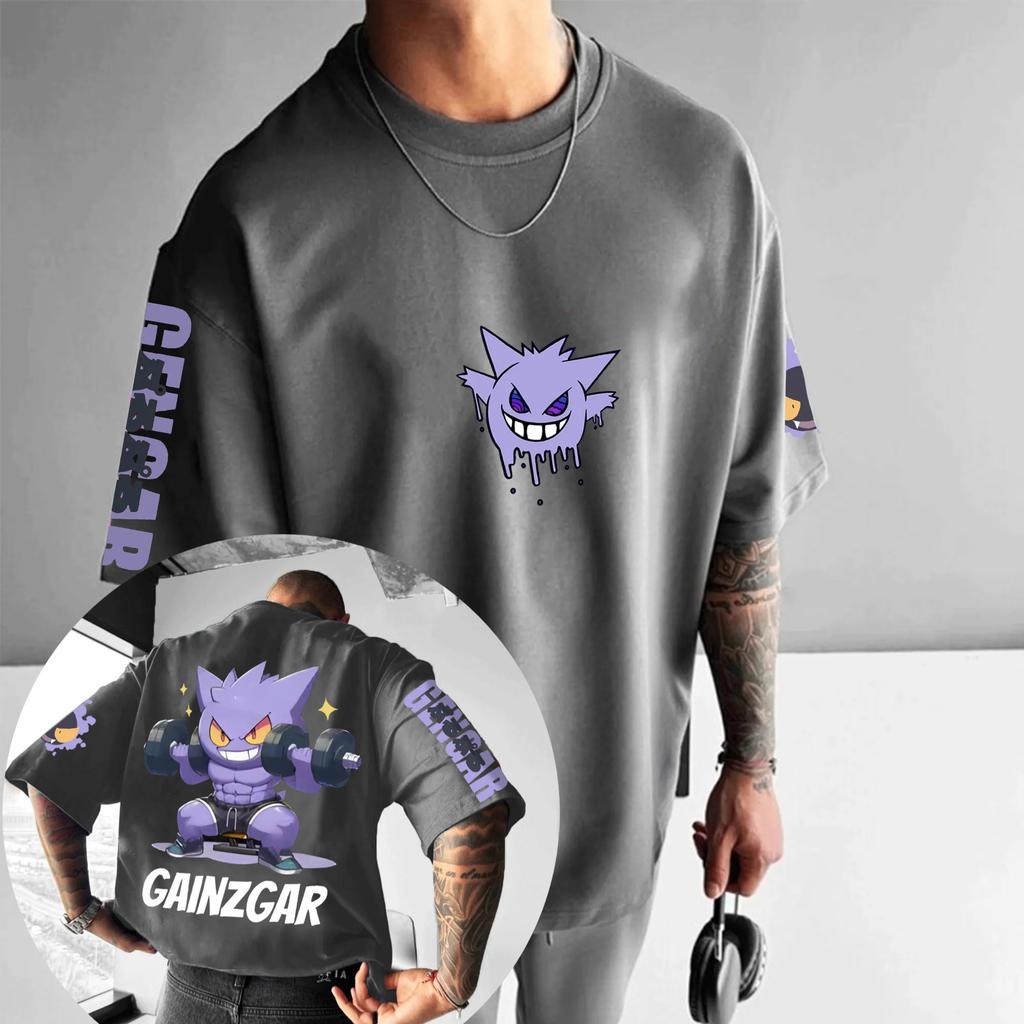 Animation Derivatives Gengar Printing T-shirt Men's and Women's Summer Oversize Loose Cotton Street Trend Top