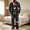 Men's Christmas Pajama Set with Button Down Shirt and Straight Leg Pants, Casual Print Sleepwear Two Piece Outfit, Festive Holiday Loungewear