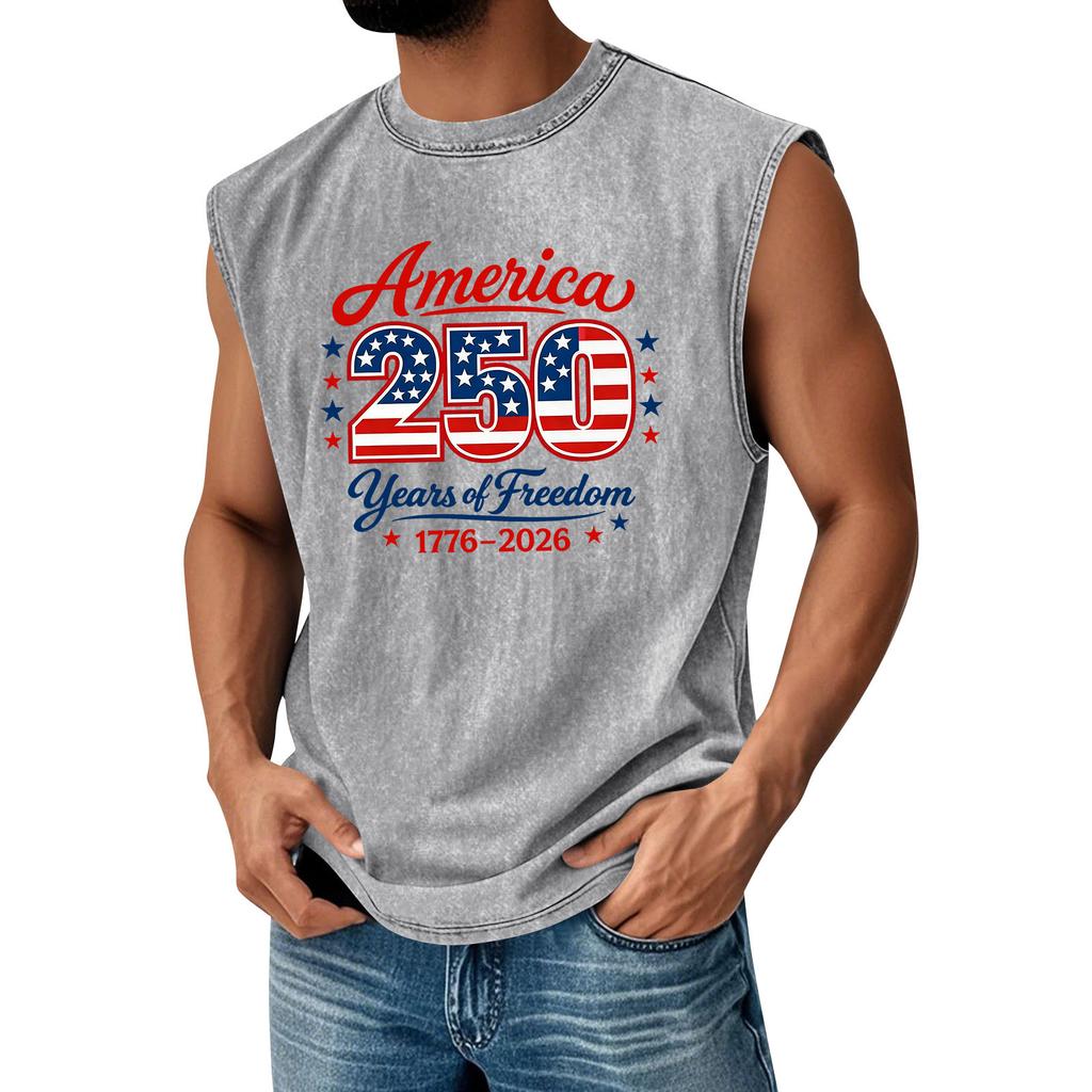 Men's Printed Round Neck Distressed Top Casual Comfort Vest