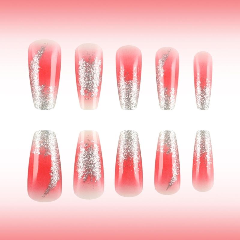 Press on Nail Ballerinas Coffin Fake Nail Designs Stick on Nail Full Cover False Nail Acrylic Glues on Nail for Womens