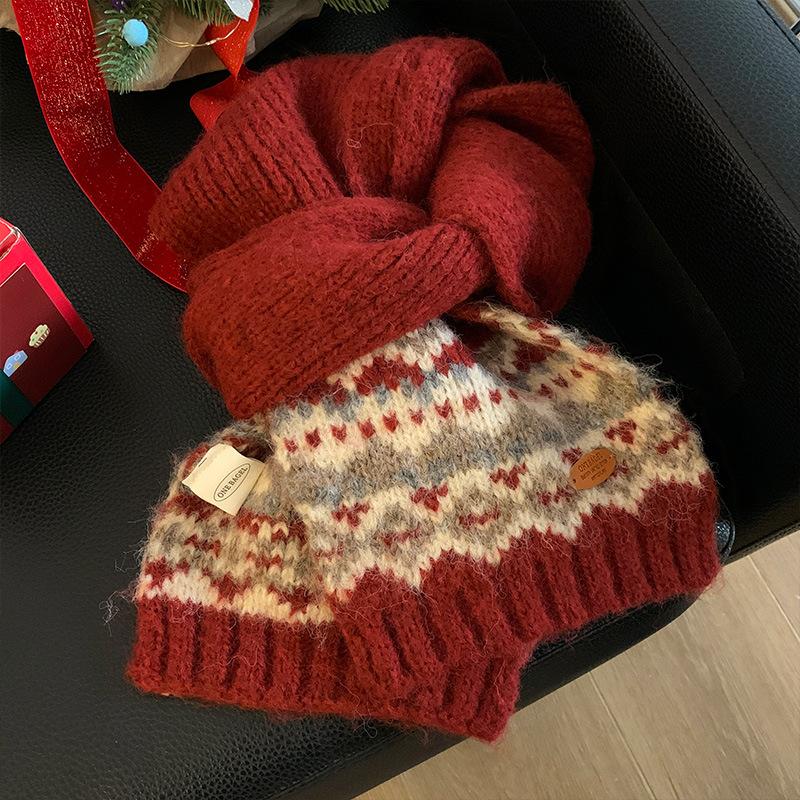 Fair Island Coffee Knitted Scarf Women's Year Winter Korean Atmosphere Warm Versatile Student Neck Scarf