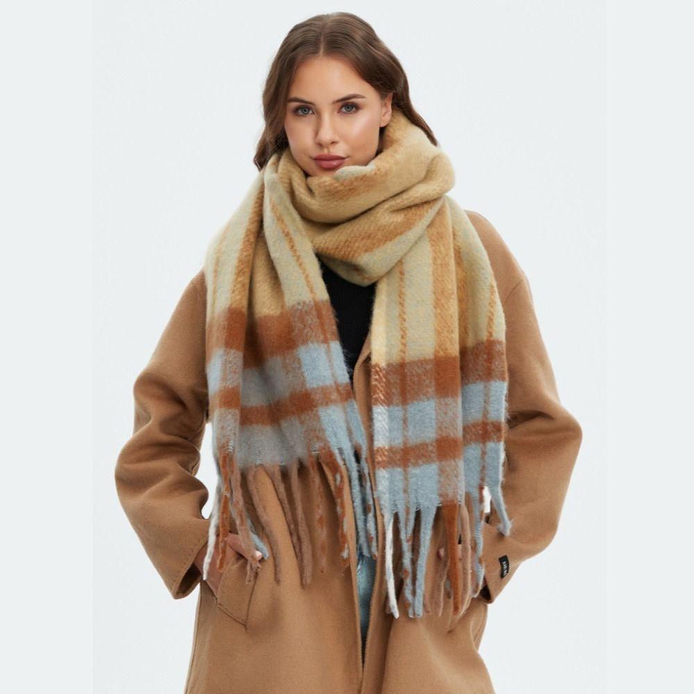 Plush Rainbow Tassel Shawl Long Winter Cashmere Scarves Elegant Warm Wraps Autumn Winter