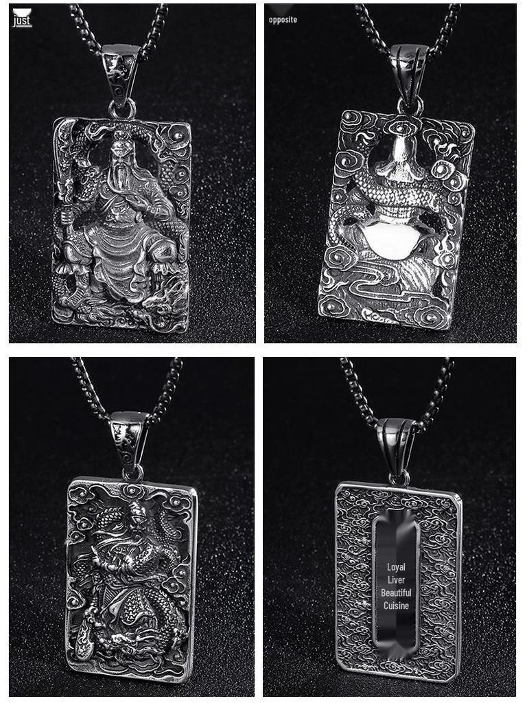 Ethnic Stainless Steel Guan Gong Pendant - Titan Steel Necklace with Retro Dragon Design
