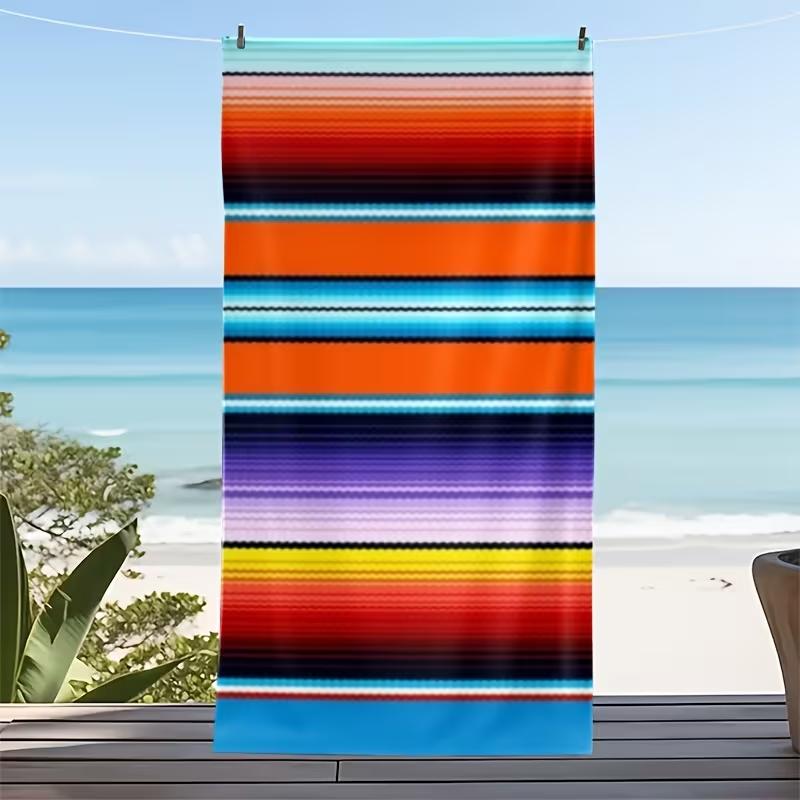 Vibrant Rainbow Diagonal Striped Beach Towel Colorful Gradient Wavy Line Art Print Soft Absorbent Quick Dry Towel for Beach
