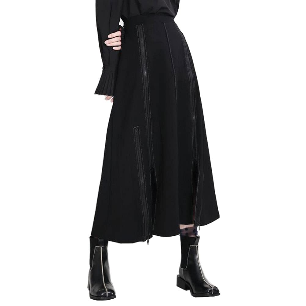 Morino Spring Long Midi Skirt with and Modified Perfect for a Street or Adult and Elegant Black Women's Zipper, A-Line, Slit, Design, Unique, V-kei,