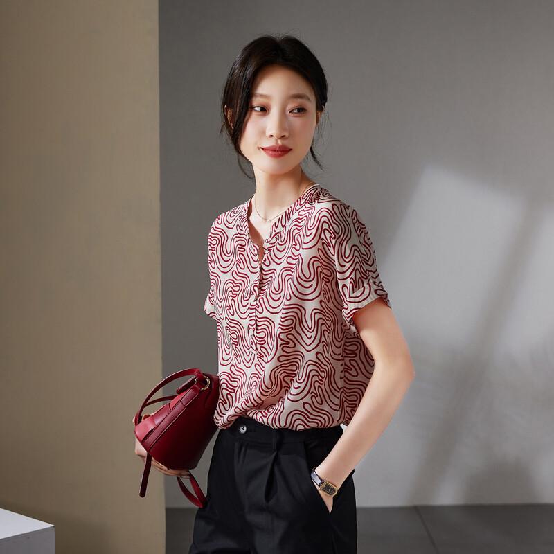 SOFSIL Women's Silk Printed Round Neck Blouse