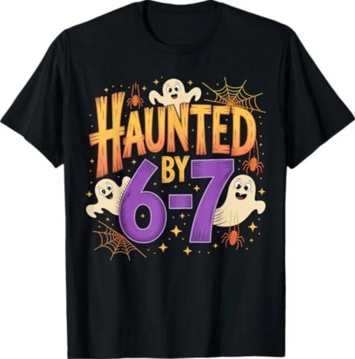 Haunted by 6-7 Halloween Ghosts and Spiders Design T-Shirt 3XL