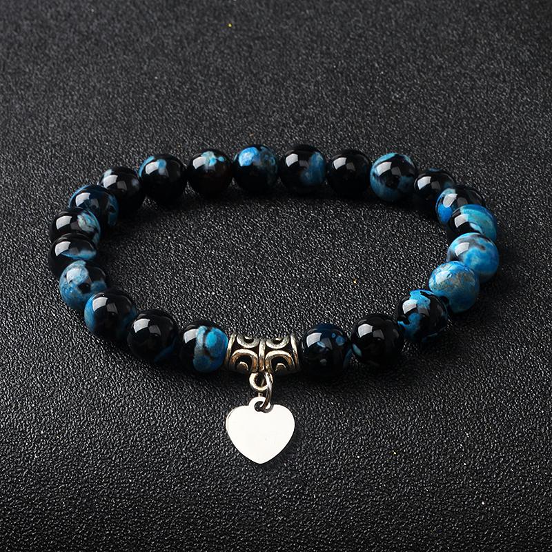 Original Amethyst Heart Charm Bracelets Women 316L Stainless Steel Pendant Bracelets Nature Stone Beaded Couple Jewelry Pulsera