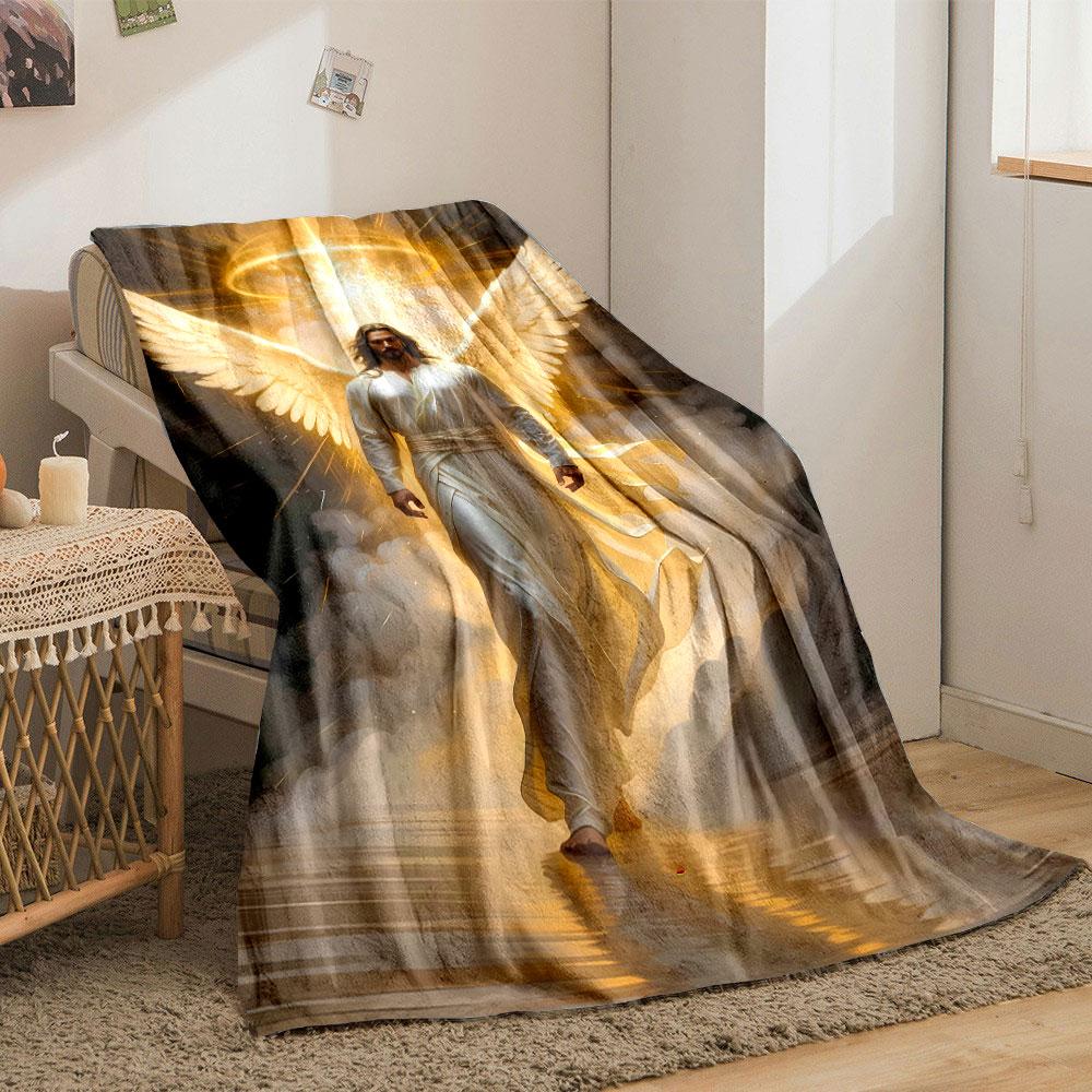 Winged Divine Figure Blanket  Printed Blanket for Living Room Bed Couch lunch break Soft Cozy Blanket for Friend's festival Gift