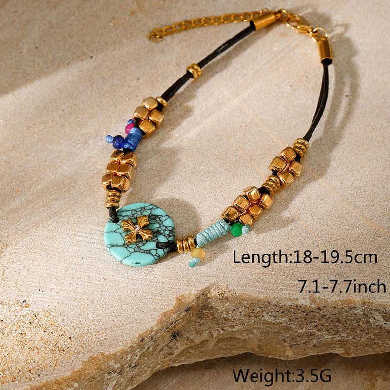 European and American embellished eyes natural stone titanium steel pendant necklace fashionable stacked collarbone chain gold-plated stainless steel