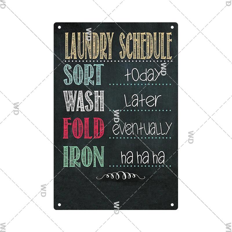 Laundry Vintage Tin Sign Funny Metal Plaque Pin Up Girl Retro Plate Wall Art Painting for Home Room Washroom Posters Decor