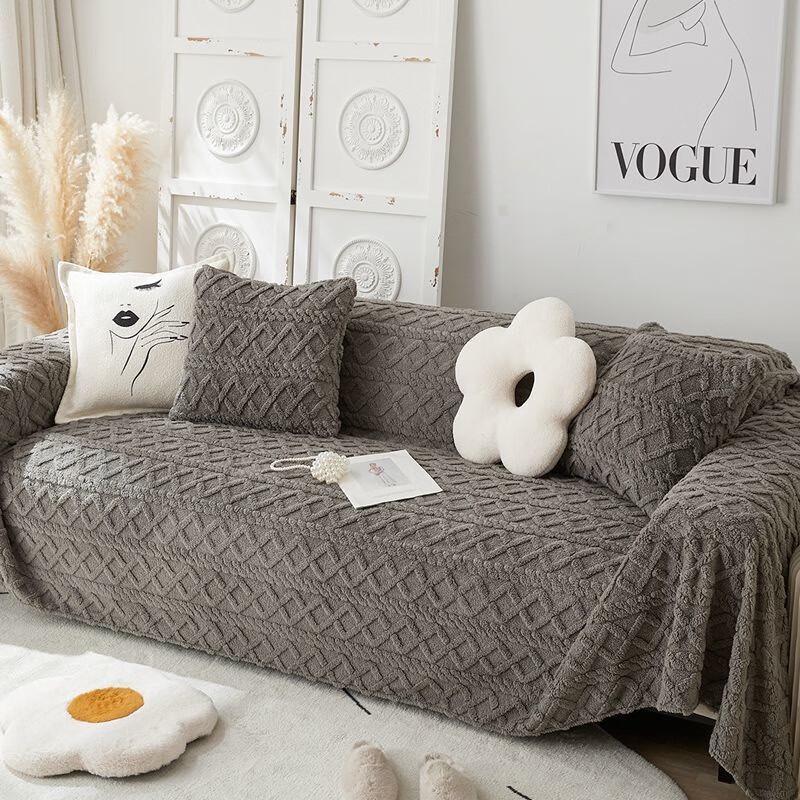Longchan Plush Sofa Cover - Quilted Diamond Pattern