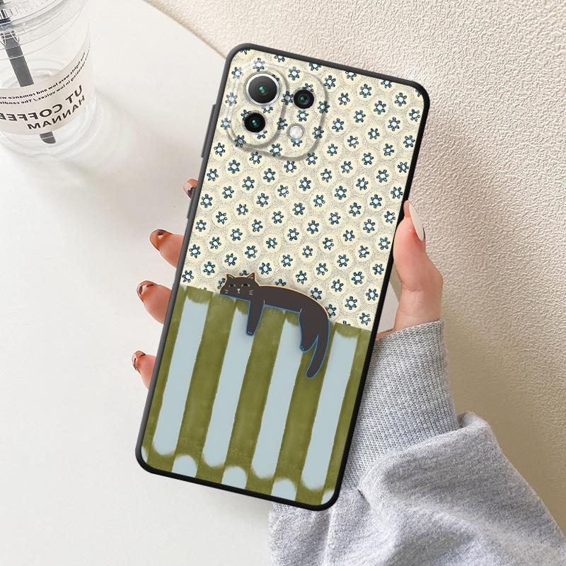 Cartoon Grid Cat Funda Phone Cover Case for Xiaomi Mi 12 12T Pro 13 Lite 14 15 Pro 12X 11 11T 10T