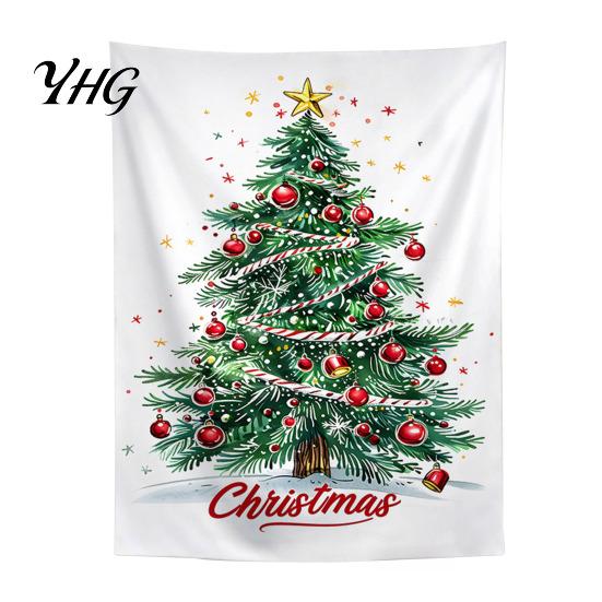 Festive Background Cloth Merry Christmas Tapestry, Wall Hanging Fabric Backdrop, Xmas Tree Winter Holiday Themed Decor Art for Living Room,