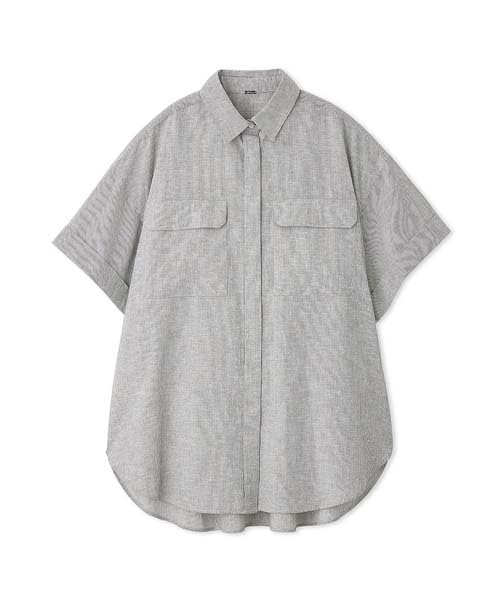 Mira Owen Stripe Big Pocket Short Sleeve Shirt Women's Cotton-Linen (09WFB242066)