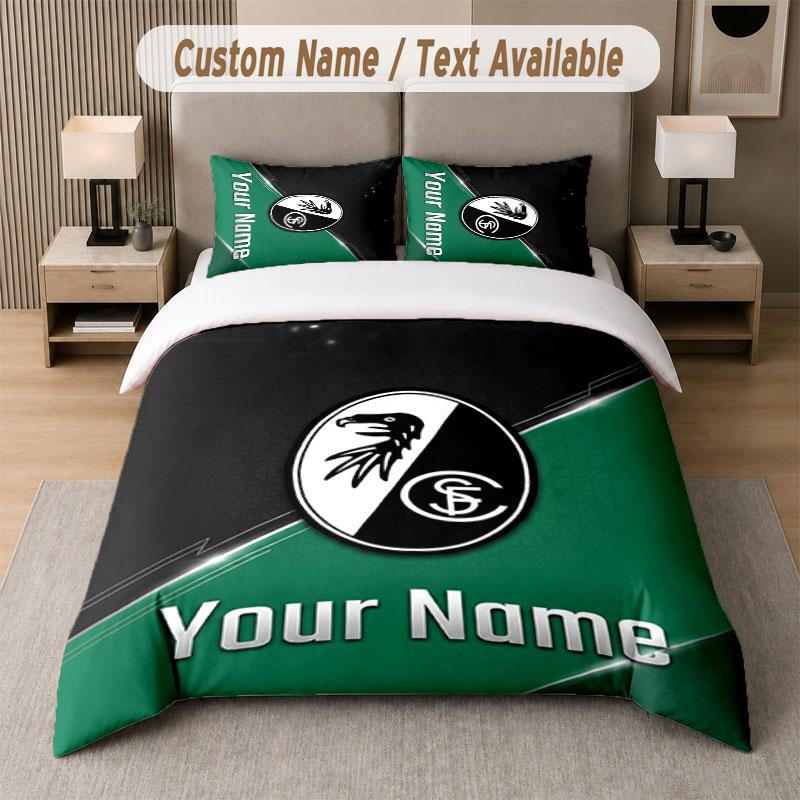 Custom Bedding Set SC Freiburg FC Pattern, Print Name Text 1 Duvet Cover Plus 2 Pillowcases Home Textile