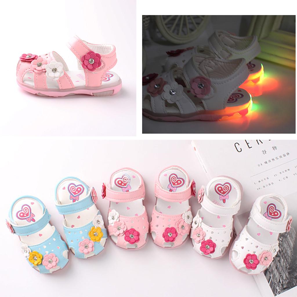 Toddler Infant Kids Baby Girls Flowers LED Luminous Shoes  Sandals