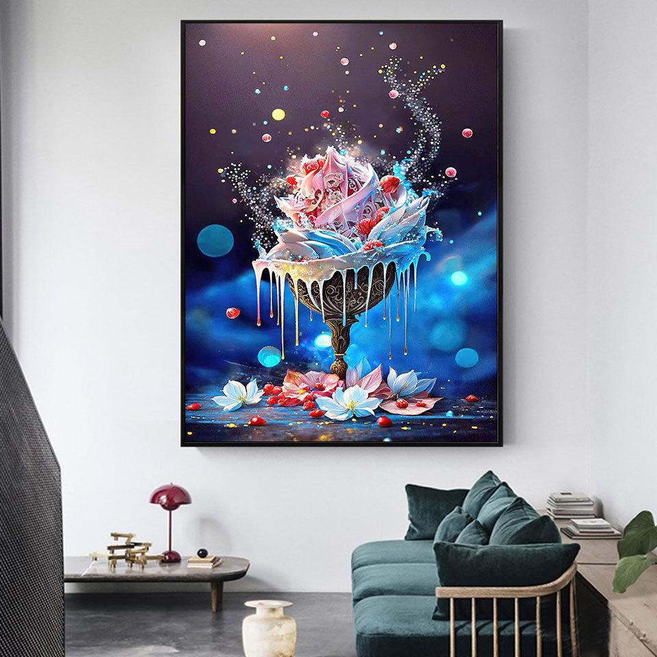 DIY Diamond Embroidery Ice Cream Diamond Mosaic Flower Cross Stitch Set Painting Glass Landscape Wall Decor