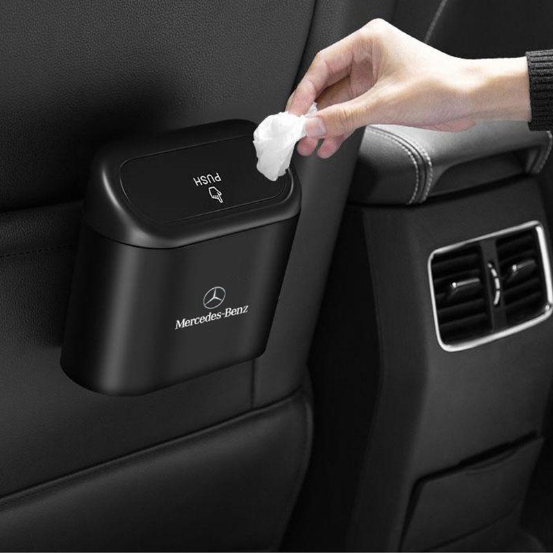 BWE1 2025 Hot Car Trash Bin Storage Box Hanging Trash Interior Accessories For Mercedes Benz AMG W177 W176 X166 X167 C257 C218 X253 C