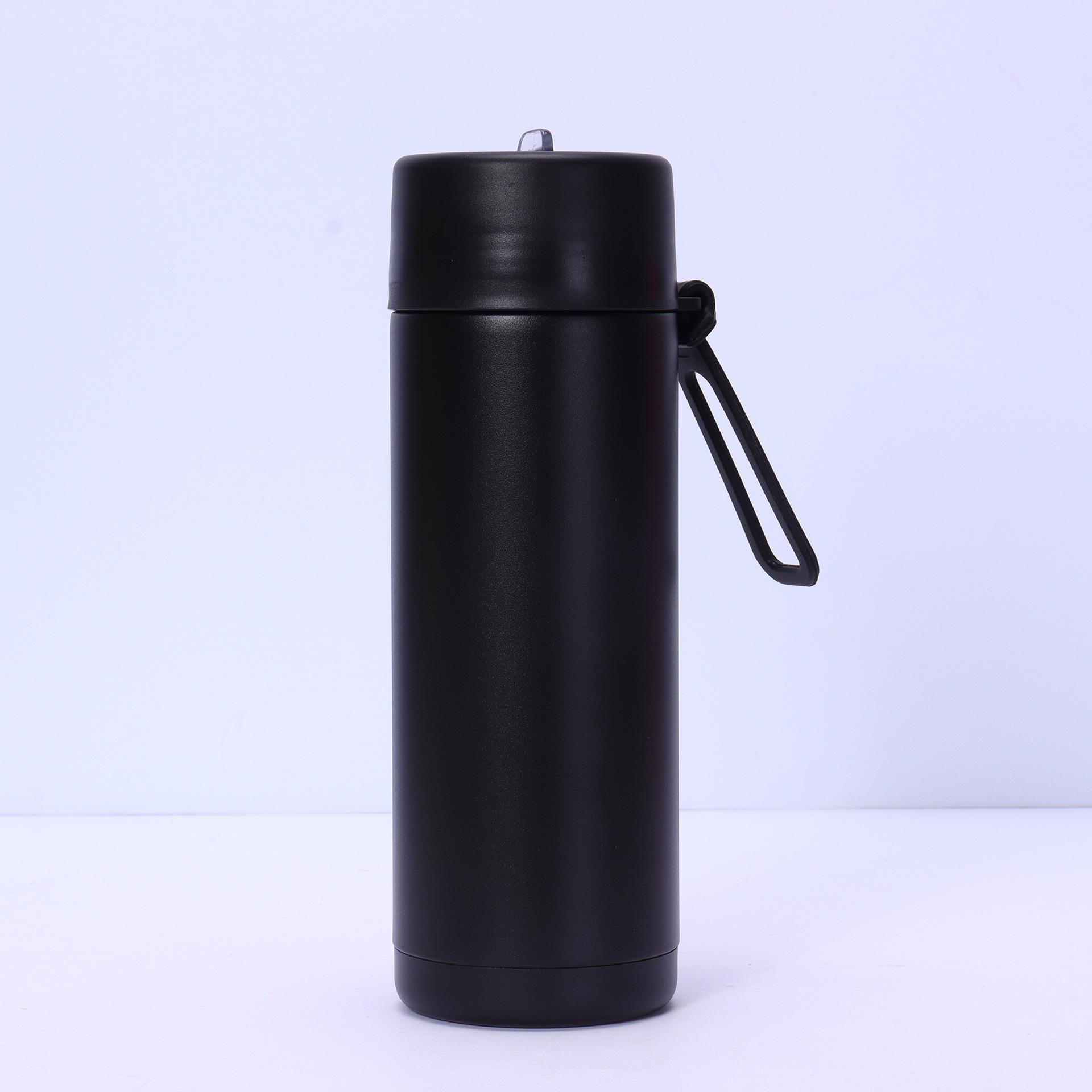 Lightweight Compact Stainless Steel Thermal Bottle With Detachable Silicone Lanyard Student School Insulated Cup 650ml чёрный