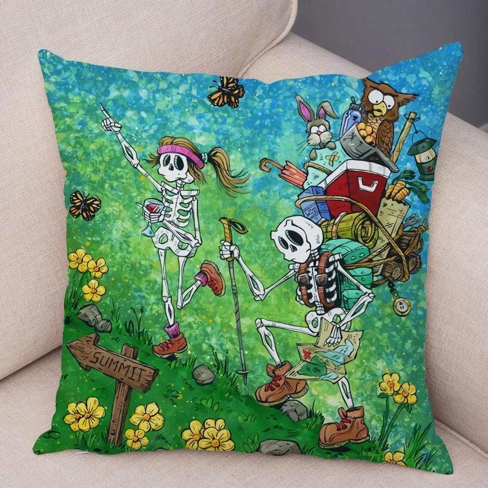 Capa de Almofada de Desenho Animado Fofa Colorida Caveira Fronha Carro Sofá Decoração para Casa