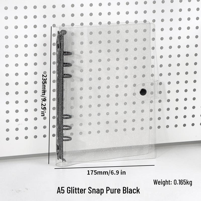 Korean Style Glittery PVC A5/A6 Notebook Binder with Soft Shell & Six-Hole Metal Clips