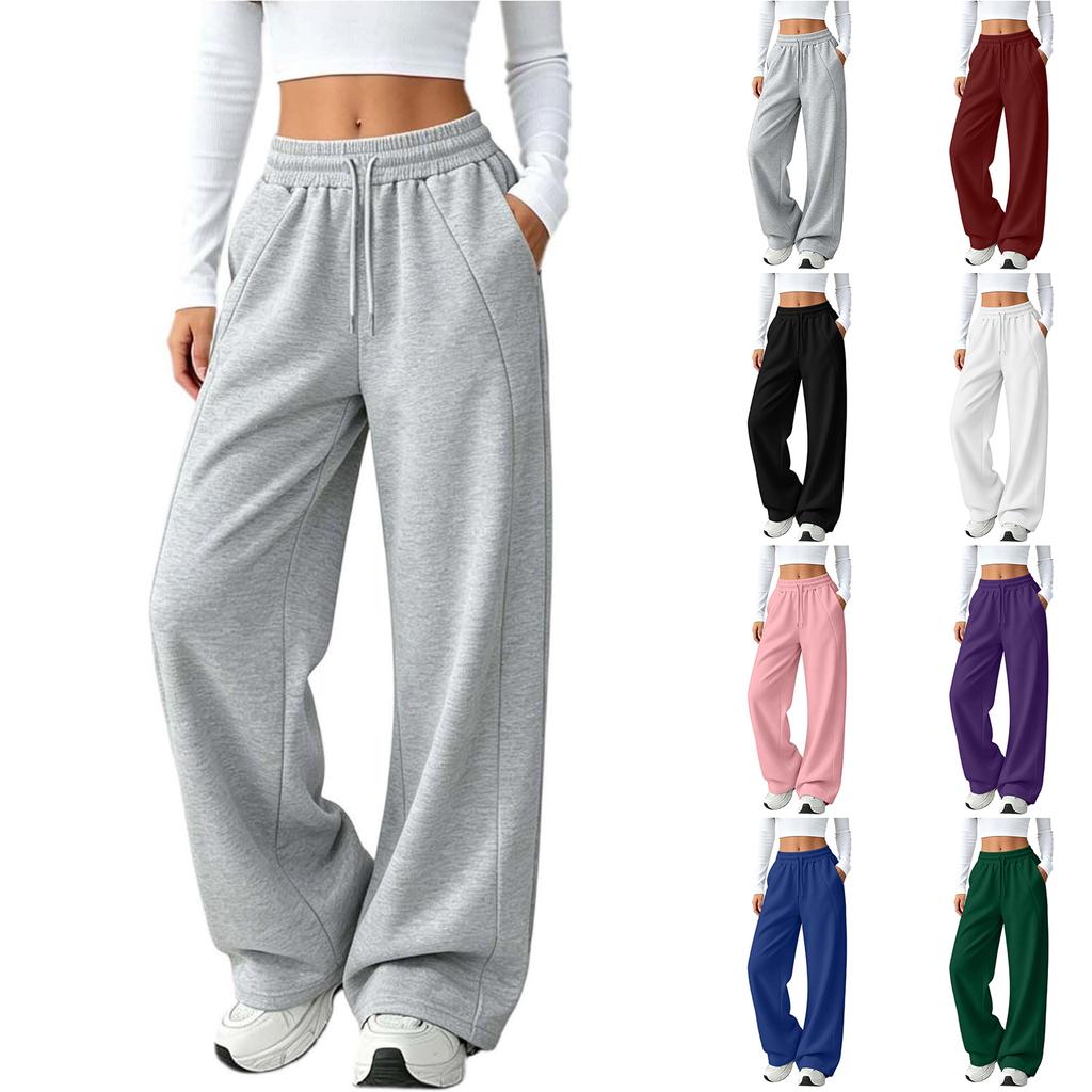 Women's Fashion Button and Zip Wide Leg Joggers with Elastic Waistband