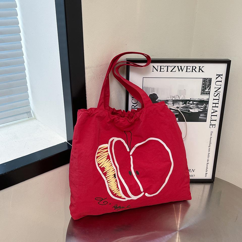 

Новая холщовая сумка на шнурке от Apple, студенческая легкая сумка для поездок на работу, универсальная наплечная сумка, нишевая, большой вместимости, простая сумка-тоут красный