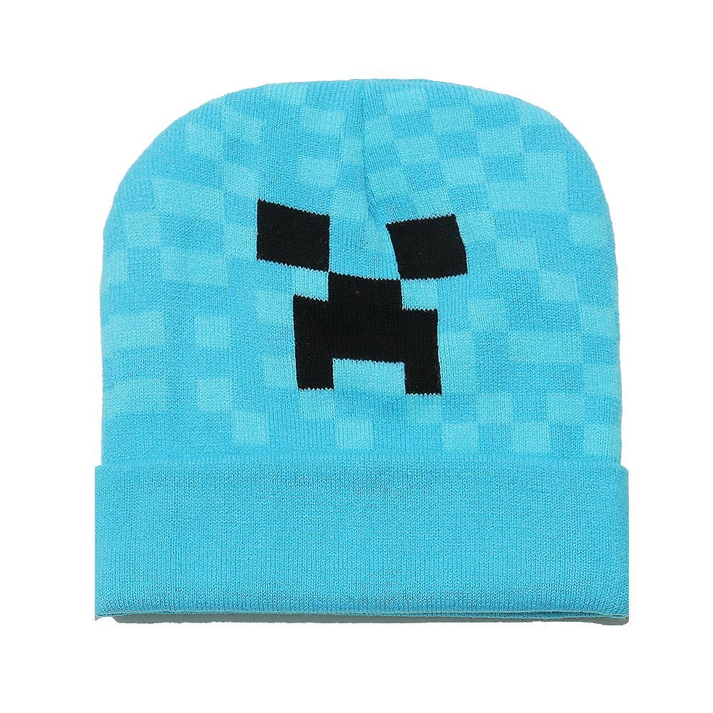 

Новая мультяшная квадратная жаккардовая вязаная шапка Minecraft, осенне-зимняя теплая шерстяная шапка для улицы, шапка-дуду от холода M（56-58cm） небесно-голубой