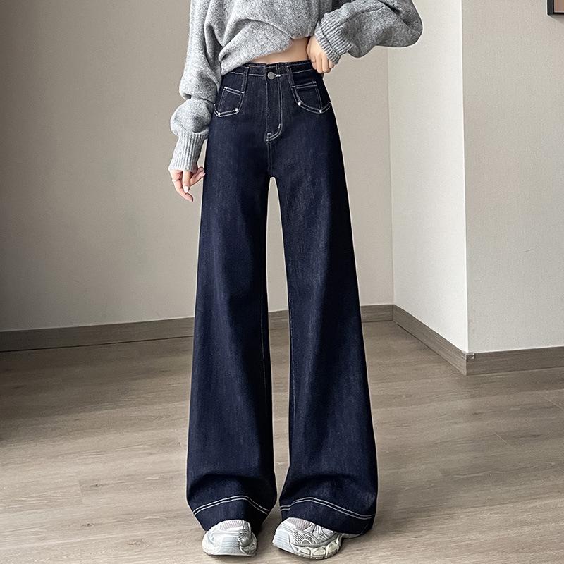 

Women s High-Waisted Velvet Flare Jeans: Autumn/Winter, Loose Straight-Leg, Floor-Length Small