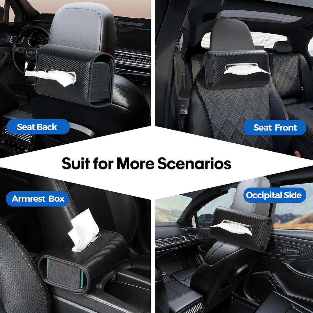 Upgraded Car Tissue Holder Premium PU Leather Tissue Box Cover Keep Tidy Backseat Rectangular Napkin Holder For Car Fits For 100-160 Regular Size