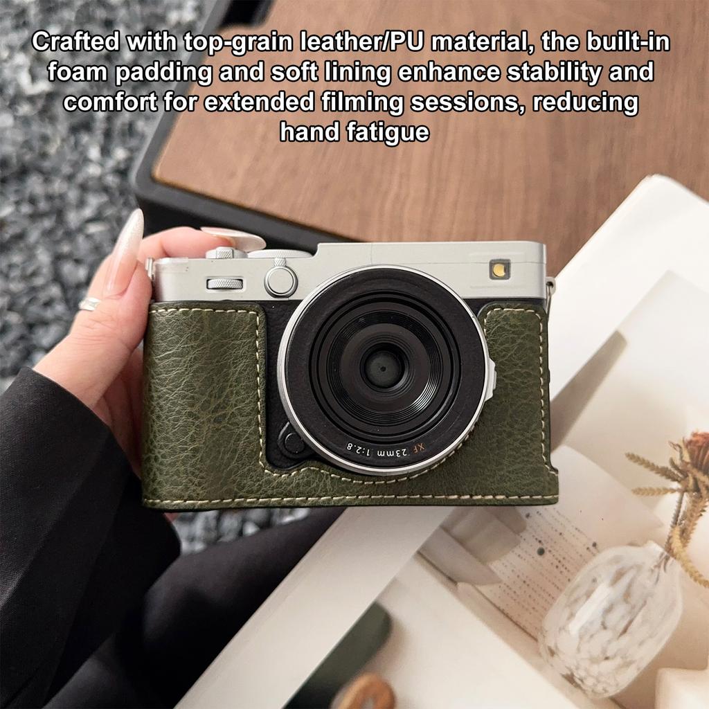 Retro PU Leather Half Camera Case Bag Cover with Shoulder Strap Compatible for Fujifilm X E5