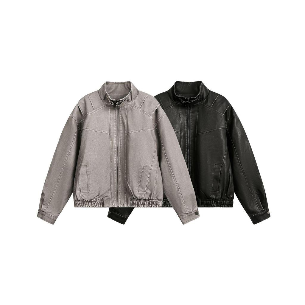 QIYOU 2025 Autumn Retro PU Leather Motorcycle Jacket for Men & Women - Structural Patchwork Design