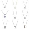 NEW 925 Silver Deep Feeling Peach Heart Necklace Pink And White Shining Square Pendant Necklace