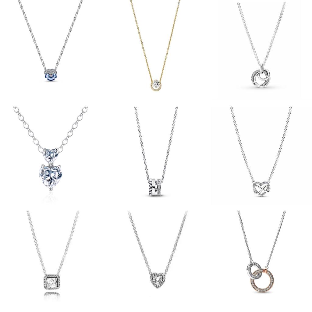 NEW 925 Silver Deep Feeling Peach Heart Necklace Pink And White Shining Square Pendant Necklace