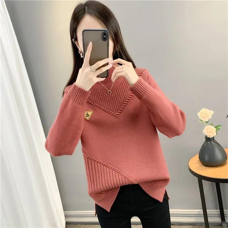 Plus Size Solid Mock Neck Sweater, Casual Long Sleeve Sweater for Fall & Winter, Women's Plus Size Clothing