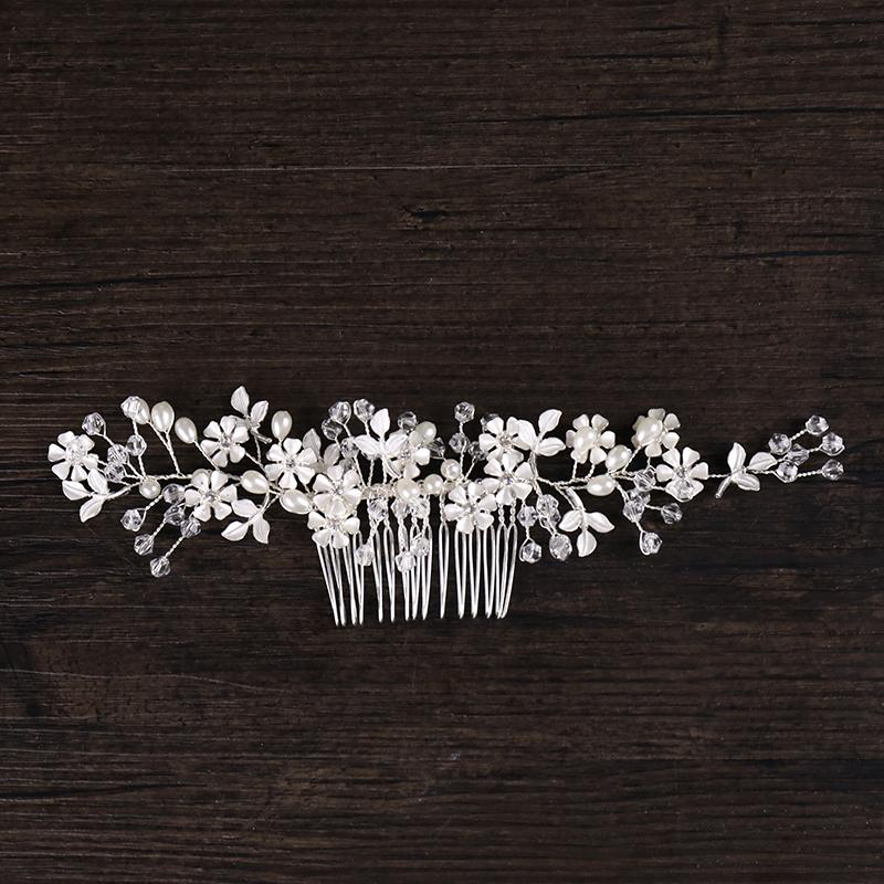 Trendy Silver Color Rhinestones Leaf Flower Hair Comb Bridal Hair Accessories Headpiece wedding Hair ornaments Women Jewelry