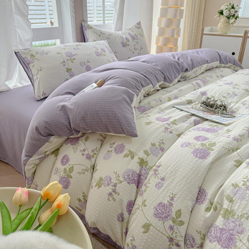 Class A maternal and infant grade, jacquard aerobic colored cotton, skin-friendly, comfortable, simple and literary 4pcs set on the bed