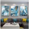 3 Pcs Gold Foil Blue Marble Texture Luxury Poster Prints Pictures Teal Watercolor Wall Art Canvas Painting for Modern Home Decor
