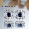 Cute Female Crystal White Blue Zircon Squarel Stone Stud Earrings Silver Color Wedding  For Women